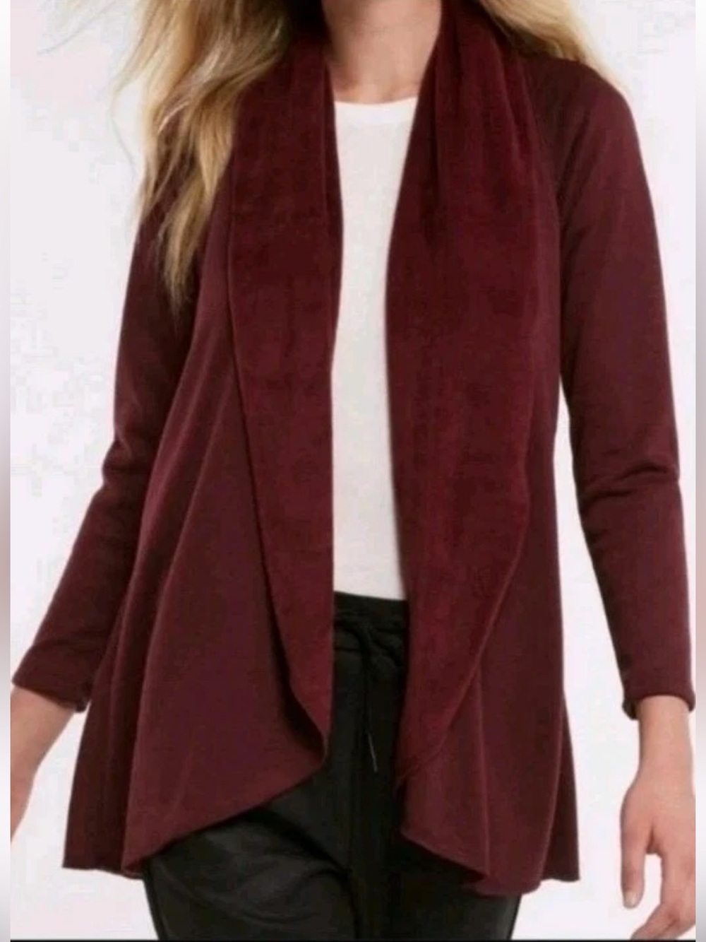 DREW Open-Front Draped Cardigan - Burgundy